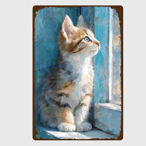 Blechschild katze fenster - katze,