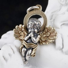 A24 Anhänger betender Engel mit goldenen Flügeln Amor Sterling Silber 925