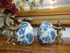 Gewürzstreuer Set Engel Porzellan Bronze Antik Menage Salz Pfeffer Zwiebelmuster