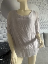 Damen Tunika Bluse Pailletten Taupe XS-M One Size Blickdicht 