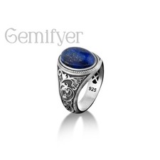 925 Sterlingsilber Ring für Herren Lapislazuli Stein Elegant Modeschmuck