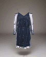 Neues Cocktailkleid Abendkleid Heine  dunkelblau Volant  Kleid Gr.38 Perlen 