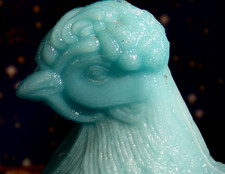 Opal Glas Huhn Butter Henne blau Deckel Dose groß Art Nouveau Vallerythal L 18,5