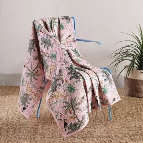 Rosa blumendruck kantha quilt - kantha,