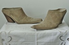 MORETTI Vintage 90er Clogs 39 Mules Sabot Wildleder Beige Schuhe Schräger Absatz