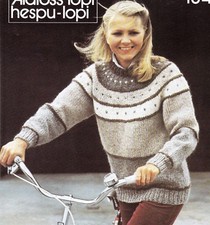 DAMENPULLOVER ~ ISLÄNDISCH ~ ALAFOSS LOPI HESPU-LOPI ~ MUSTER ~ GRÖSSE 30-38" (ROT 36)