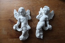 2 alte Engel Putten ( Kreidestein) mit Aufhänger, 14 cm groß (1 Fehler) , gebr. 