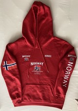 Herren Kapuzenpullover Hoody mit Norwegen-Flagge  "Ein Bergland"  Gr. L rot NEU