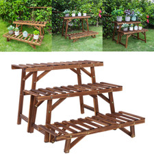 Blumentreppe Blumenbank Holz Pflanzbank 3 Stufen Balkon Vintage Pflanzentreppe 