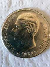 SPANIEN 5 PESETAS 1881 - ALFONSO XII - SILBER 0,900 - Auflage 699.000 Stück