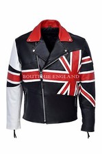 BRANDO Union Jack Herren Biker Jacke Biker Schwarz | Flagged ECHTFELL LEDER MBF