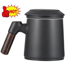 NEU Teetasse mit Sieb und Deckel Keramik Tee Becher Groß Porzellan Set Schwarz