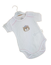 Baby Body 9-12 Monate aufgenähten Kapitän Bär Weiß 100% Baumwolle Kurzarm Junge