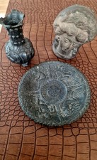 Dekoratives 3er-Set, Mini-Vase,Teller vermutlich Bronze, Tonkopf – DekoEnsemble