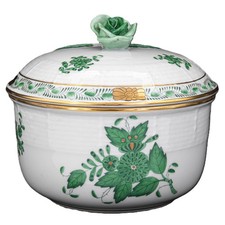 11 cm ø - Herend Apponyi Grün Zuckerdose Groß Deckeldose 662/AV 7