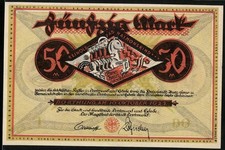 Notgeld Dortmund 1922, 50 Mark, farbenfrohes Design mit mythologischem Motiv un 
