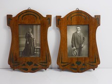 Jugendstil Bilderrahmen 2 Stück Holz Ornamente Floral Glas Original alte Bilder