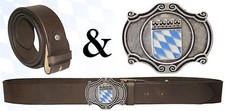 Trachtengürtel Ledergürtel mit Schnalle Bayern Wappen mit weiß blauen Rauten
