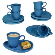 6er Set MOKKA Espressotassen & Untertassen Blau matt für 6 Personen Porzellan