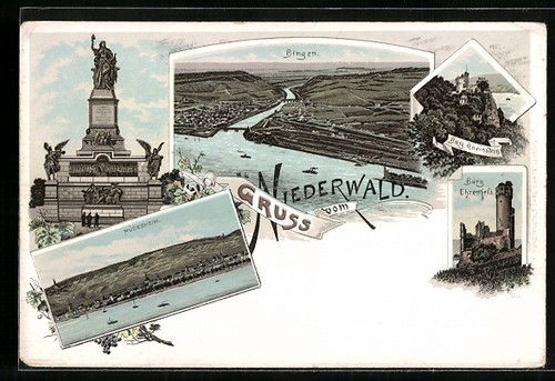 Lithographie bingen rhein - bingen,