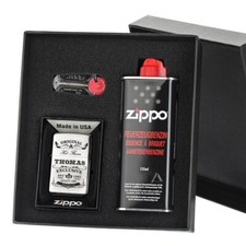 3-tlg. Zippo Sturmfeuerzeug Geschenkset mit Gravur Feuerzeug Benzinfeuerzeug