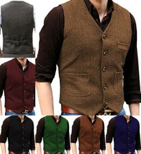 Herren Anzug Tweed Weste Herringbone Wolle Retro Hochzeit Bräutigam Jagd Vintage