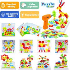 Spielzeug ab 3 Jahre Mosaik Steckspiel mit Elektrische Bohrmaschine 3D Puzzle DE