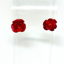 Minimalistische handgeschnitzte Korallen Ohrstecker Rose 925 Silber