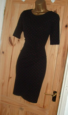 Stretchig schwarz rot gepunktet Vintage 40er 50er Pencil Wiggle Wickelkleid Gr 14 12