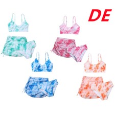 DE Kinder Mädchen Bikini Set Badeanzüge Top mit Slips und Baderock Bademode