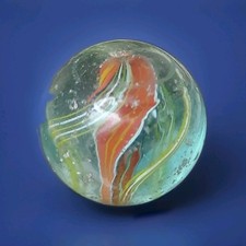 Alte große Glasmurmel mit Doppelabriss, bespielt,  Ø30mm, 34 Gramm