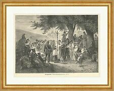 Eine Zigeunertaufe Karl Grote Baby Kreuz Säugling Kind Holzstich E 4817 Gerahmt