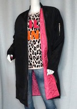 Long Bomberjacke Bomber Jacke lang Mantel Kurzmantel Schwarz Futter Pink Neu