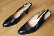 Chanel Damen Schuhe Slingbacks Gr. 38,5 Leder dunkel blau wenig getragen