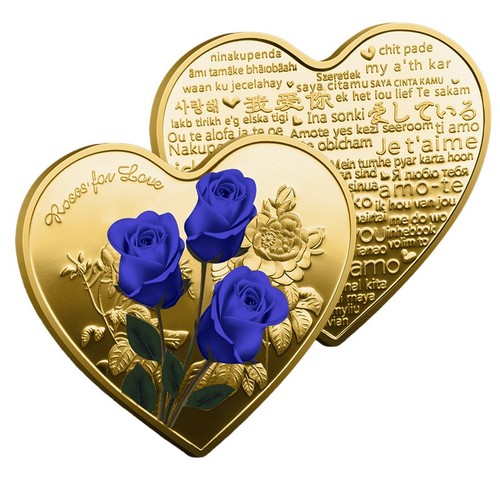 Medaille herzform blaue rose - medaille,