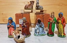 Antik Krippe bemalt Ziegel Dachziegel Bauernhaus Modell Basteln Kunst Bauernhof