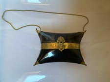 handtasche vintage vermutlich horn und messing innen blauer samt