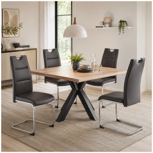 Schwingstuhl 4er set - 4er, braun