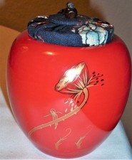 Teedose China Porzellan, rot, florales Muster, gebraucht, Bestzustand