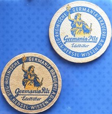 2 verschiedene alte Bierdeckel Germania-Brauerei Hersel-Wissen A.-G. um 1940-50