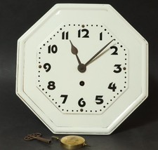 Alte mechanische Porzellan Uhr Küchenuhr Wanduhr Jugendstil weiß Uhren clock