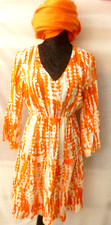 sexy Damen Kleid Tunika Mini Sommer Freizeit-Strand kleid orange weiss ❤  Gr.M