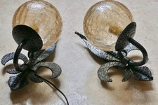 2 Vintage Antik Wandlampen-Schmiede-Eisen-31x19cm -14 D. Glasschirm-1 x-E 14