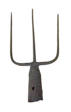 alte 3 Zinken Mistgabel Forke Eisen geschmiedet Gerät bäuerliches Harpune 🔝