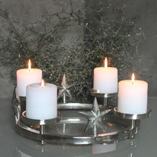 Adventskranz Stern Silber Metall Kerzenständer Kranz Weihnachtskranz Metallkranz