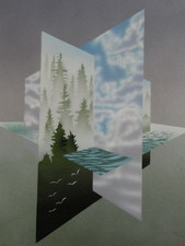 Ölgemälde Natur abstrakt Wald Meer signiert Dekoration Büro Praxis 59,5x69,5cm