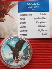 1 oz Silber Eagle 2022– USA - Konföderierten Flagge Eagle Color -Auflage 5000-