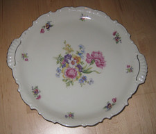 Bavaria Hertel Jacob Porzellan großer Kuchenteller 30 cm Goldrand Blumen antik