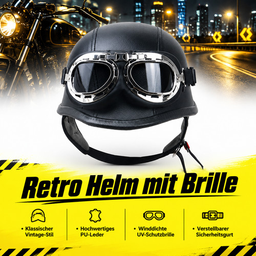 Retro leder halbschalenhelm - retro, l