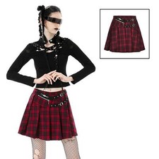 DARK IN LOVE Tartan Mini Rock Schottenkaro Rot-Schwarz Nietenriemen GOTHIC PUNK